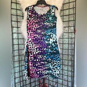 Rainbow Leopard Knee Dress NWOT with Pockets